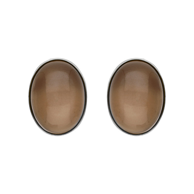 Sterling Silver Moonstone Large Oval Stud Earrings D - Silver