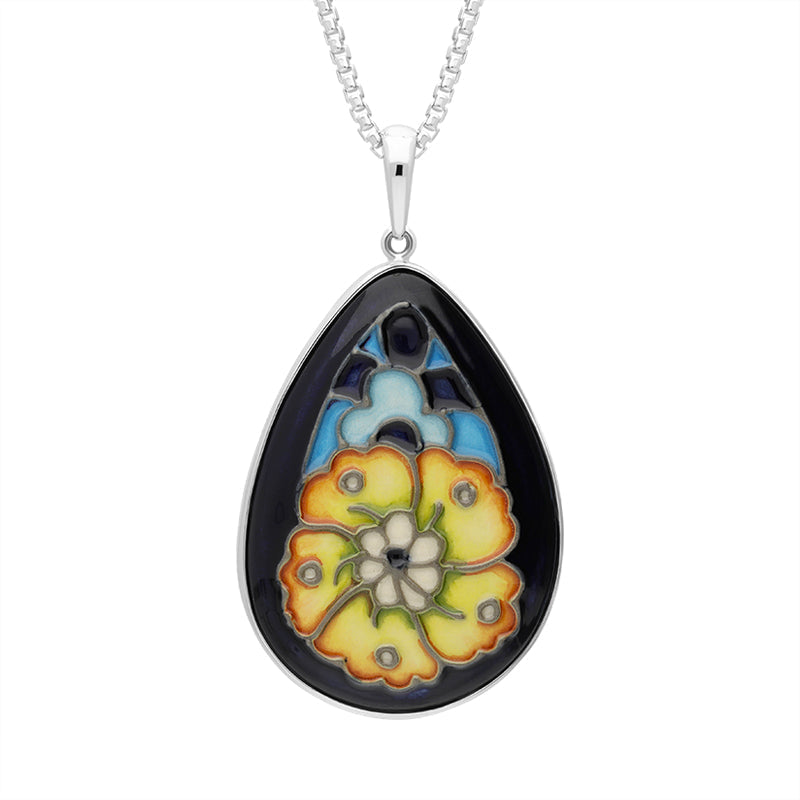 Sterling Silver Moorcroft Golden Cornflower Pear Shaped Pendant - Silver