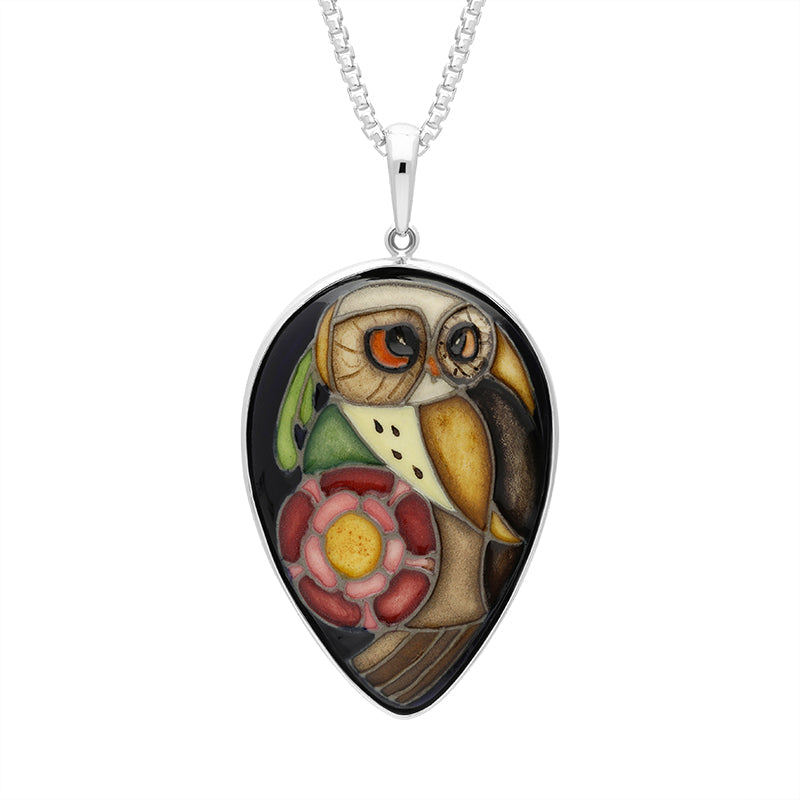 Sterling Silver Moorcroft Owl Inverted Pear Shaped Pendant - Silver