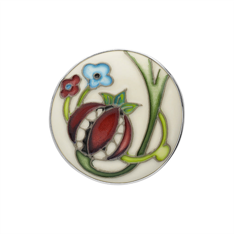 Sterling Silver Moorcroft Pomegranate Round Brooch - Silver