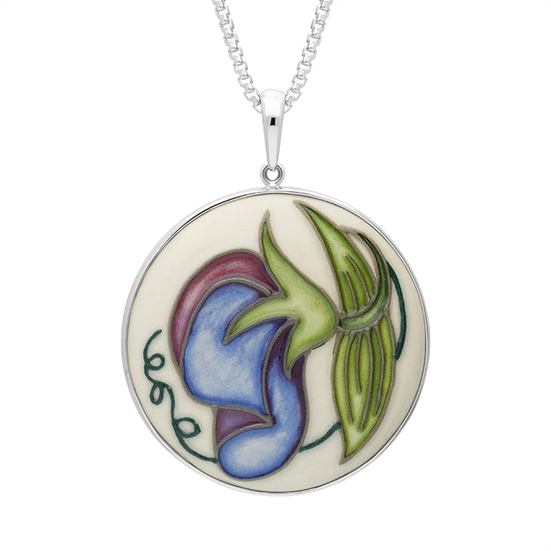 Sterling Silver Moorcroft Sweetness Blue Round Pendant - Silver
