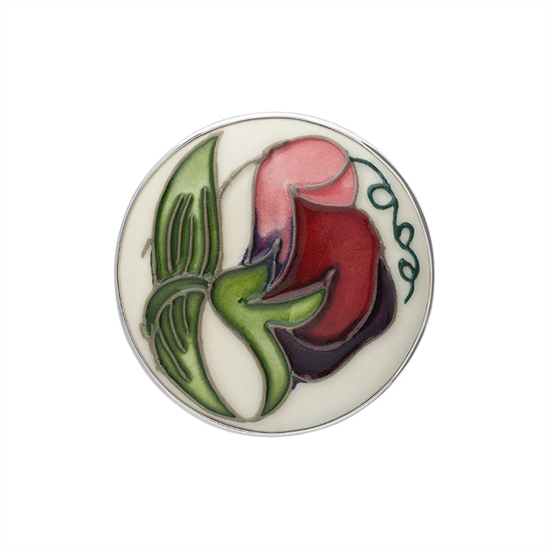 Sterling Silver Moorcroft Sweetness Wine Round Brooch - Silver
