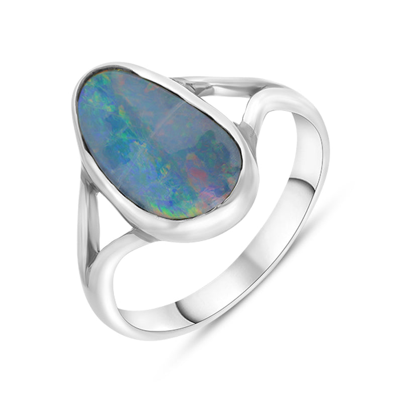 Sterling Silver Opal Doublet Abstract Split Shank Ring D - L