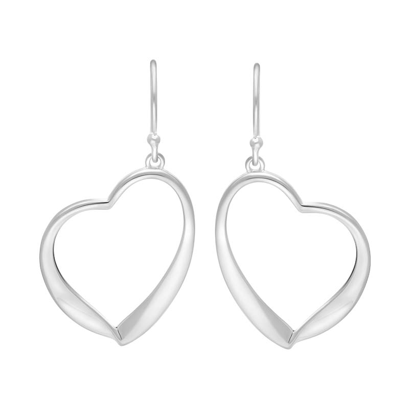 Sterling Silver Open Heart Drop Earrings D - Silver