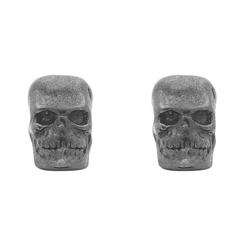 Sterling Silver Oxidised Skull Stud Earrings - Silver