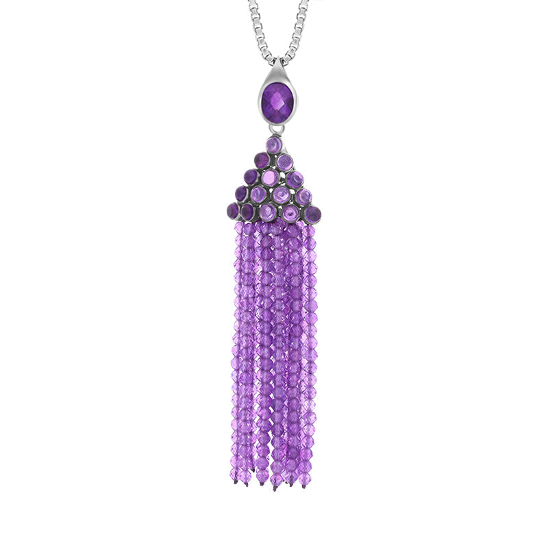 Sterling Silver Rhodium Amethyst Large Cascade Tassel Necklace D - Option1 Value