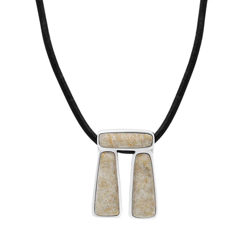Sterling Silver Sarson 3 Stone Trilithon Leather Pendant Necklace - Silver