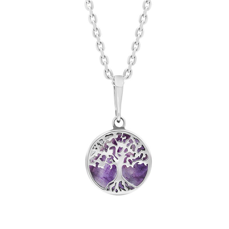 Sterling Silver Small Blue John Round Tree of Life Necklace - Silver