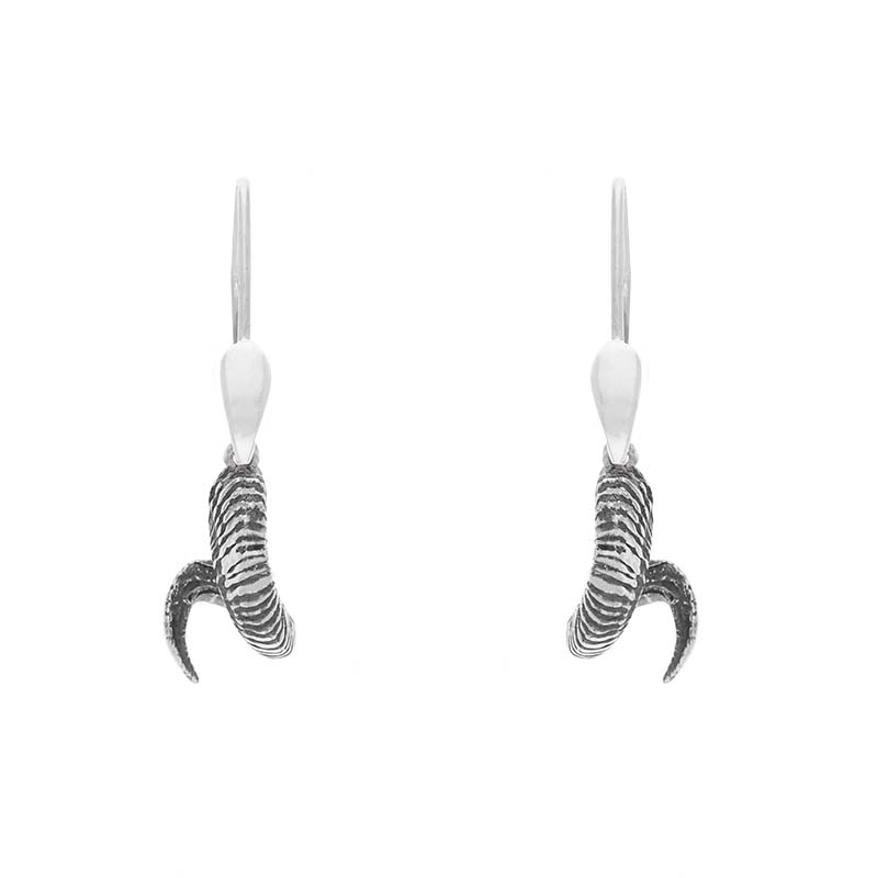 Sterling Silver Small Krampus Horn Drop Earrings - Silver