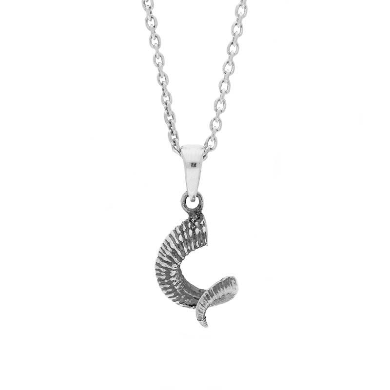 Sterling Silver Small Krampus Horn Pendant Necklace - Silver