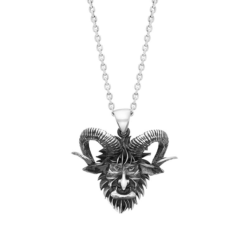 Sterling Silver Small Krampus Head Pendant Necklace - Silver