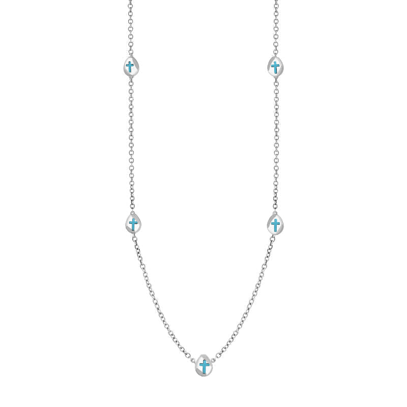 Sterling Silver Turquoise Cross Link Disc Chain Necklace - Option1 Value Silver