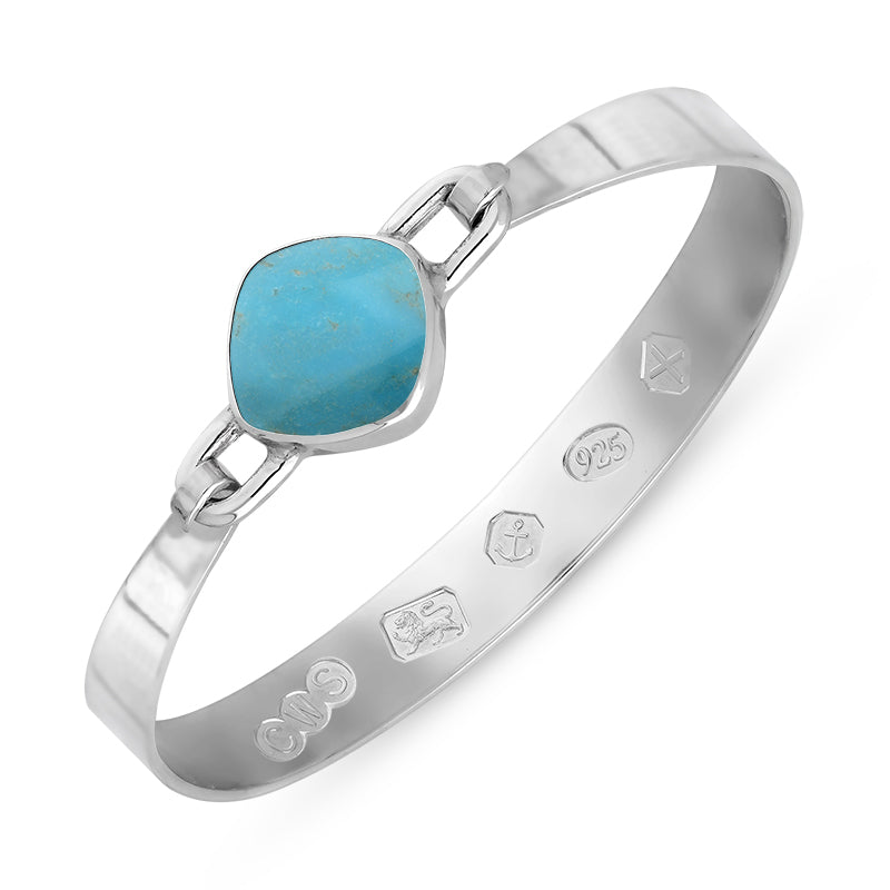 Sterling Silver Turquoise Hallmark Wide Cushion Bangle - Silver