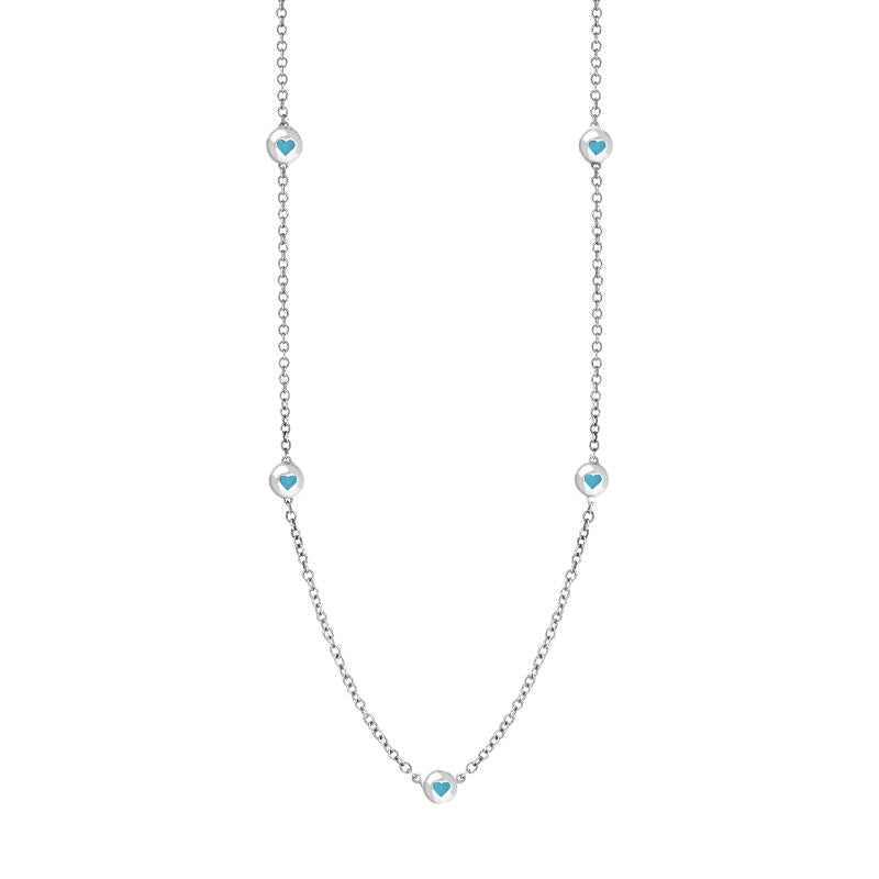 Sterling Silver Turquoise Heart Link Disc Chain Necklace - Option1 Value Silver