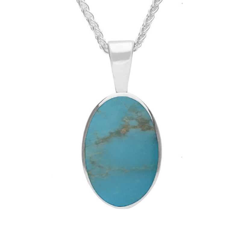 Sterling Silver Turquoise Oval Necklace - Silver