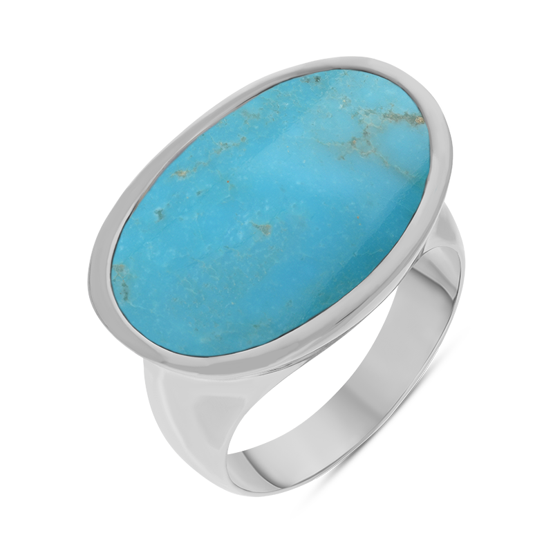 Sterling Silver Turquoise Oval Statement Ring D - Option1 Value Silver