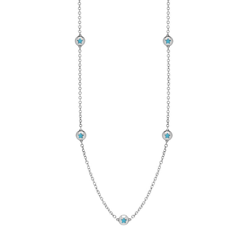 Sterling Silver Turquoise Star Link Disc Chain Necklace - Option1 Value Silver
