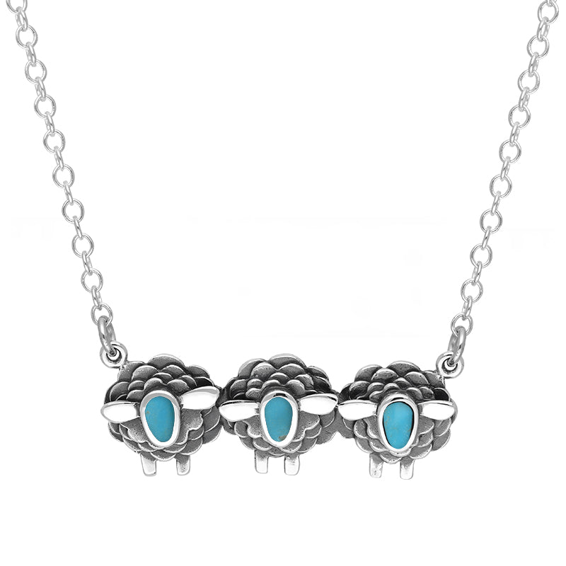 Sterling Silver Turquoise Three Sheep Necklace - Silver