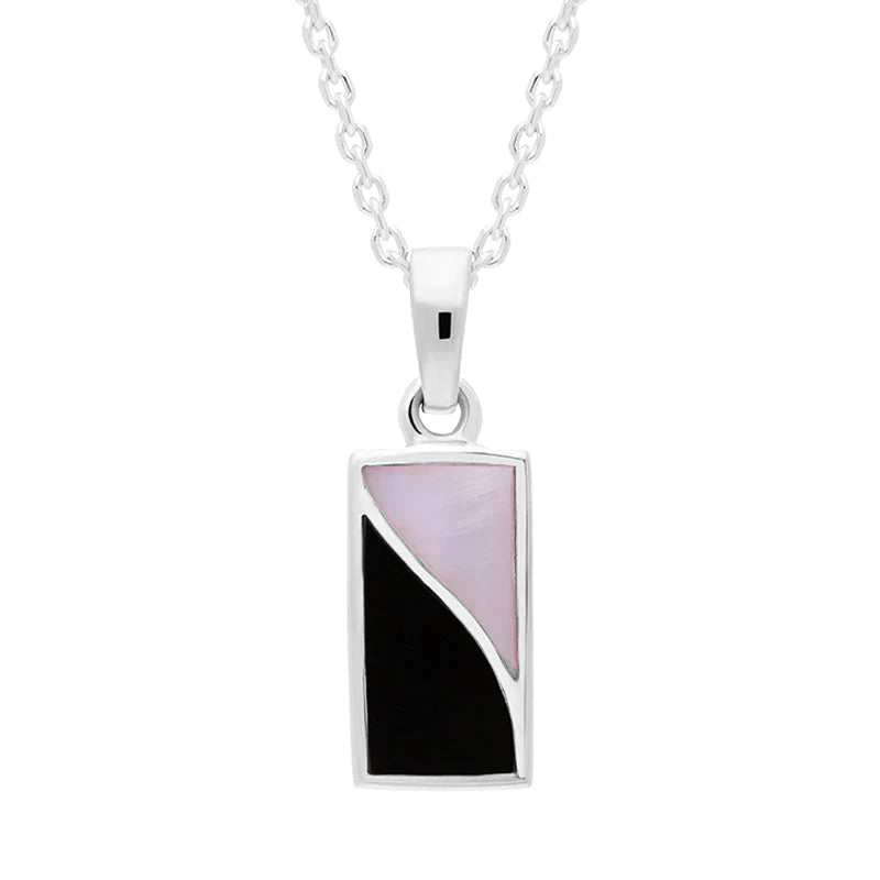 Sterling Silver Whitby Jet Pink Mother of Pearl Oblong Necklace - Silver