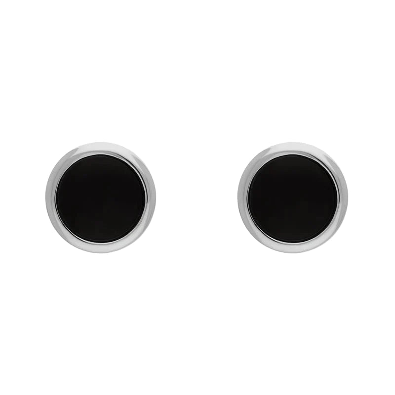 Sterling Silver Whitby Jet 6mm Round Stud Earrings - Silver