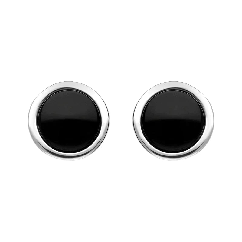 Sterling Silver Whitby Jet 8mm Round Stud Earrings - Silver