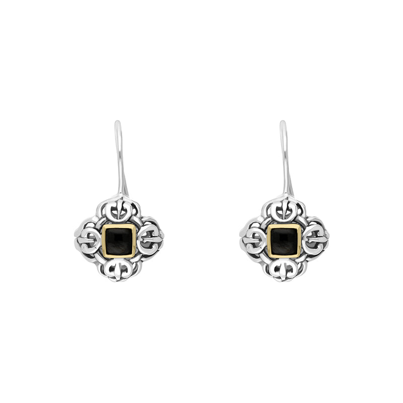 Sterling Silver Whitby Jet Cross Hook Earrings D - Silver