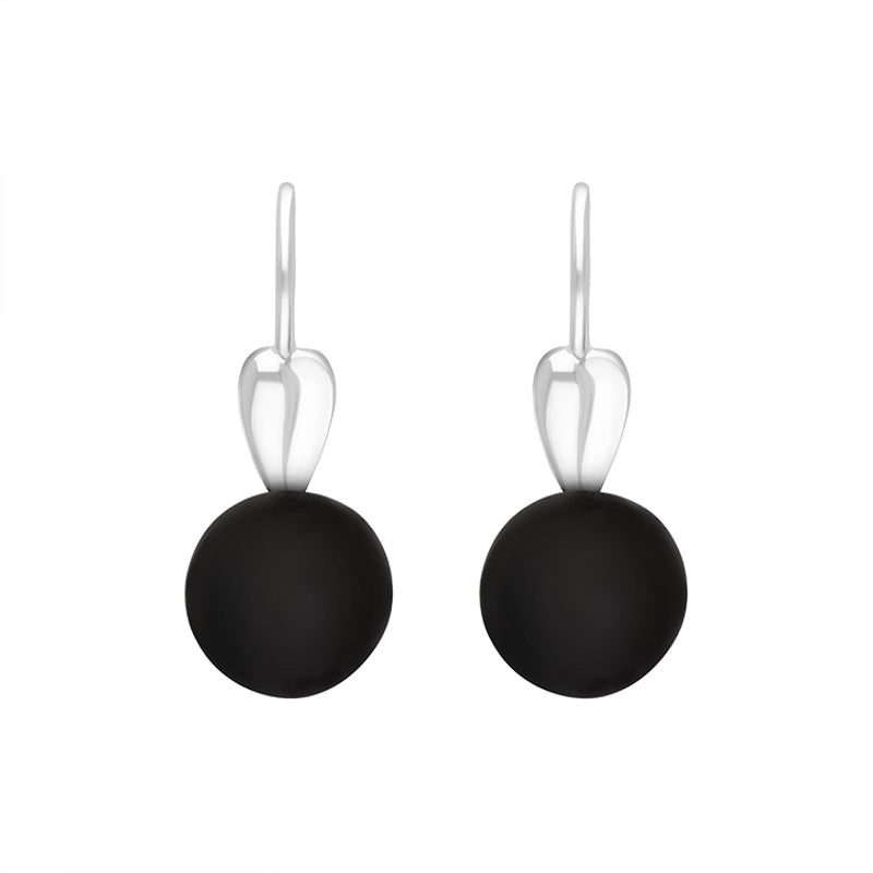 Sterling Silver Whitby Jet Bead Hook Earrings - Silver