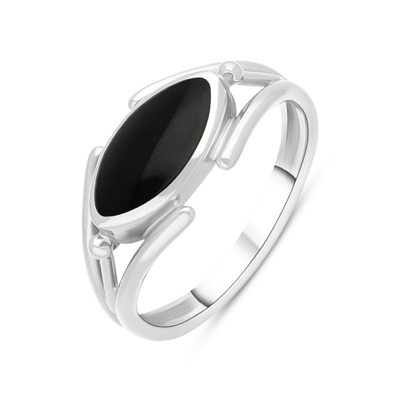 Sterling Silver Whitby Jet Marquise Open Shank Ring - Silver