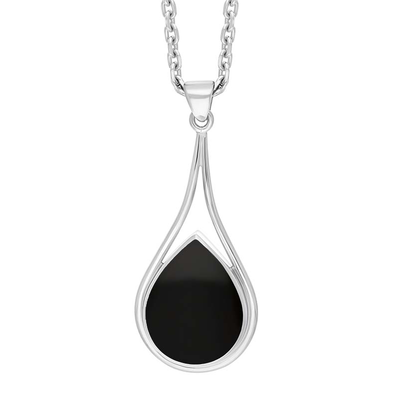 Sterling Silver Whitby Jet Pear Shape Open Frame Necklace D