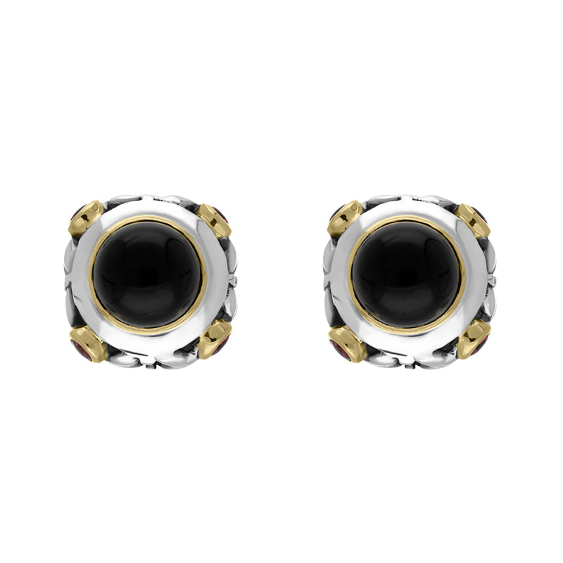 Sterling Silver Whitby Jet Rhodolite Omega Clip Earrings D - Silver