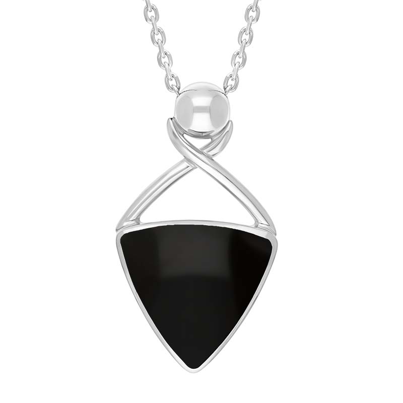 Sterling Silver Whitby Jet Triangle Open Frame Necklace D