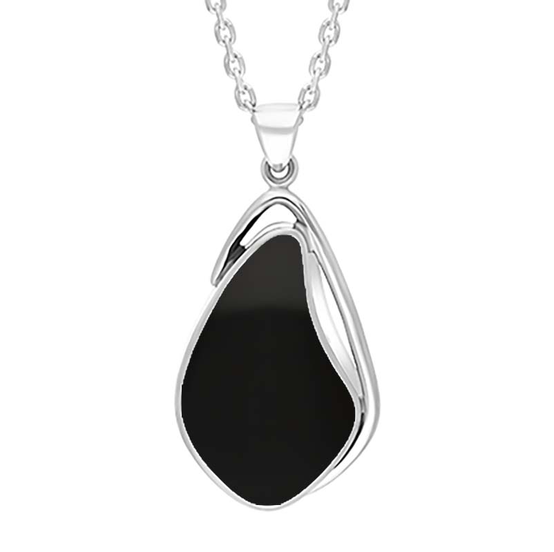 Sterling Silver Whitby Jet Abstract Open Frame Necklace