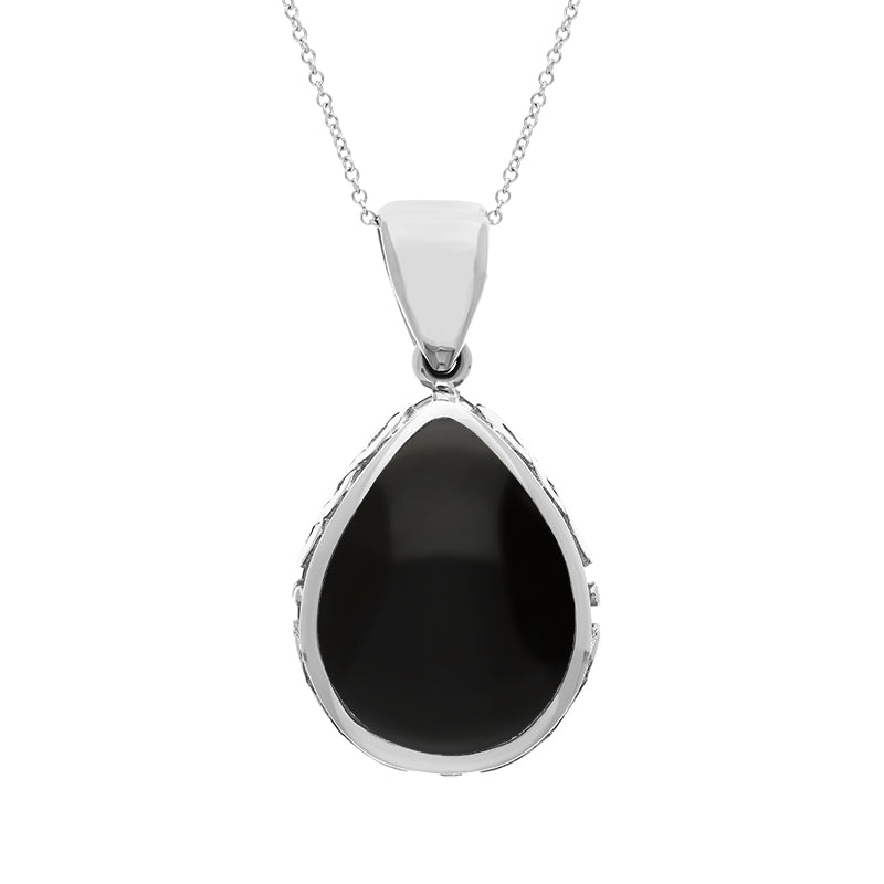 Sterling Silver Whitby Jet Blue John Double Sided Celtic Edge Pear Cut Fob Necklace - Sterling Silver