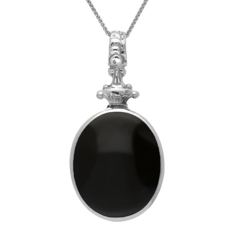 Sterling Silver Whitby Jet Blue John Double Sided Oval Fob Necklace - Sterling Silver