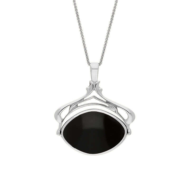 Sterling Silver Whitby Jet Blue John Marquise Swivel Fob Necklace - Silver