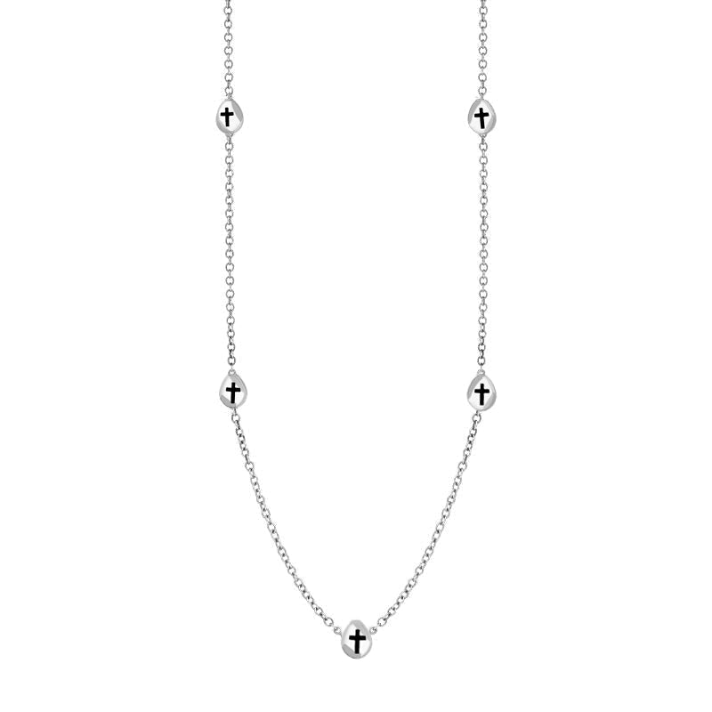 Sterling Silver Whitby Jet Cross Link Disc Chain Necklace - Option1 Value Silver