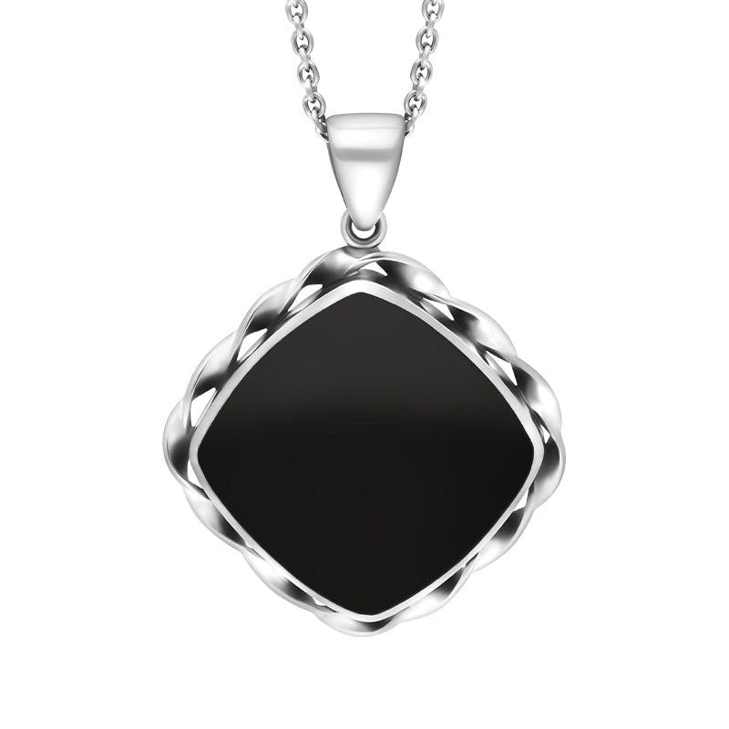 Sterling Silver Whitby Jet Cushion Rope Edge Necklace D