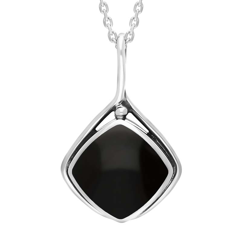 Sterling Silver Whitby Jet Cushion Stone Loop Bale Necklace