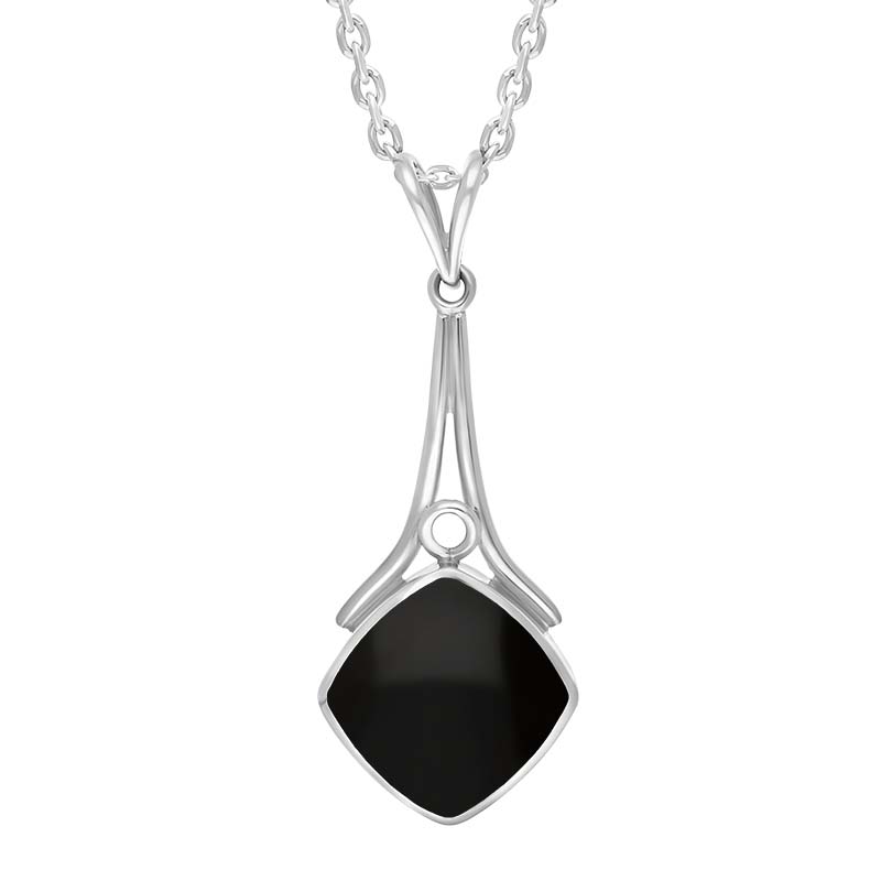 Sterling Silver Whitby Jet Cushion Stone Split Bale Necklace