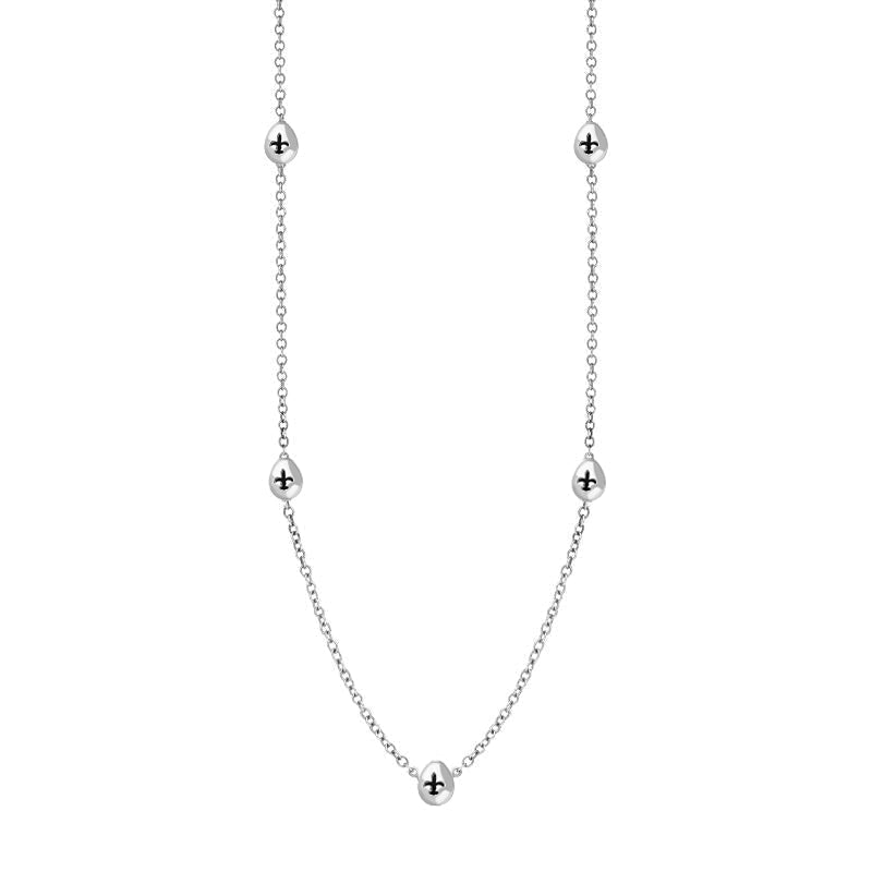 Sterling Silver Whitby Jet Fleur De Lis Link Disc Chain Necklace - Option1 Value Silver