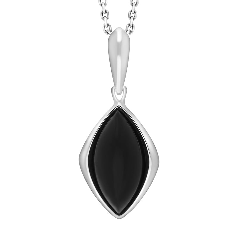 Sterling Silver Whitby Jet Framed Marquise Necklace