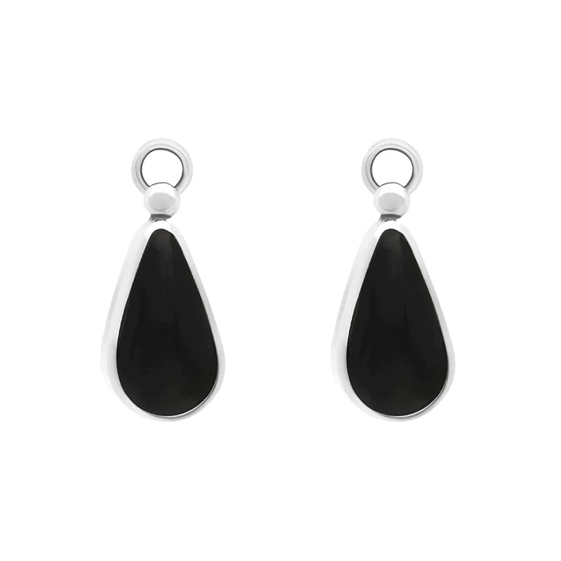 Sterling Silver Whitby Jet Large Pear Drop Earrings - Silver