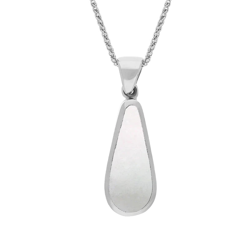 Sterling Silver Whitby Jet Mother Of Pearl Small Double Sided Pear Cut Fob Necklace - Sterling Silver