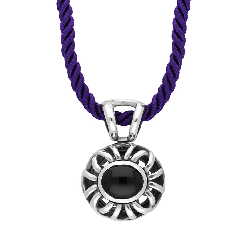 Sterling Silver Whitby Jet Openwork Corded Necklace D - Silver