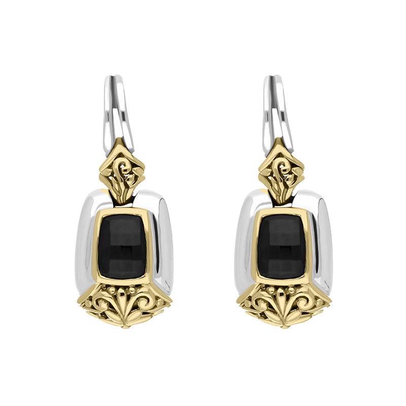 Sterling Silver Whitby Jet Ornate Clip Drop Earrings D - Silver
