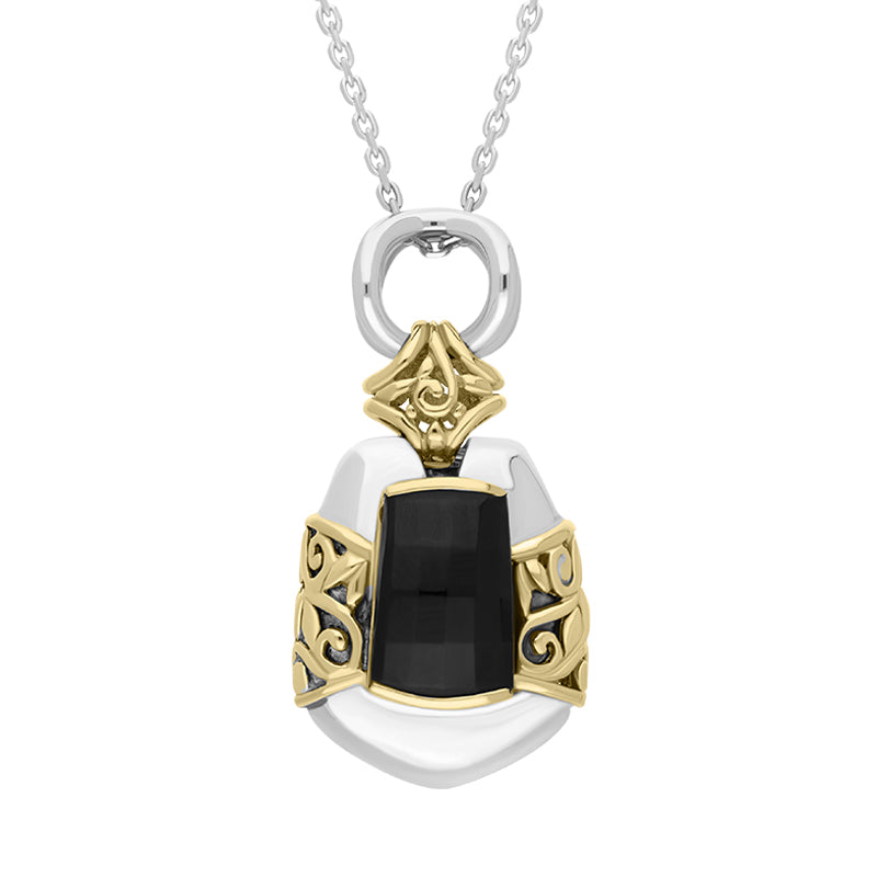 Sterling Silver Whitby Jet Ornate Faceted Necklace D - Silver