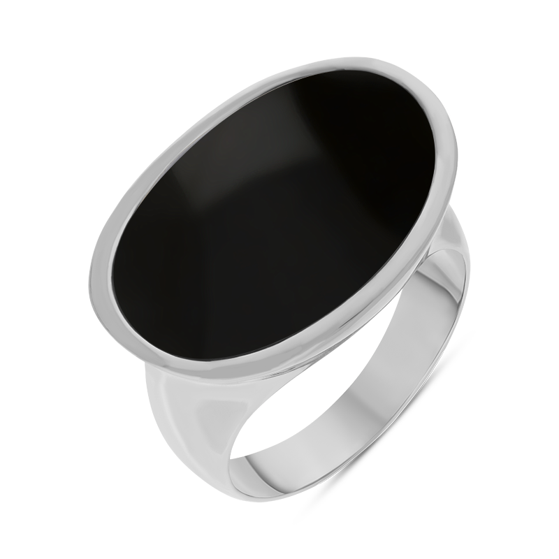 Sterling Silver Whitby Jet Oval Statement Ring D - Option1 Value Silver