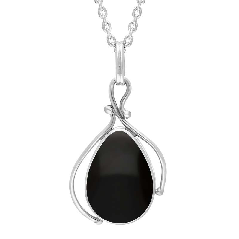 Sterling Silver Whitby Jet Pear Drop Twisted