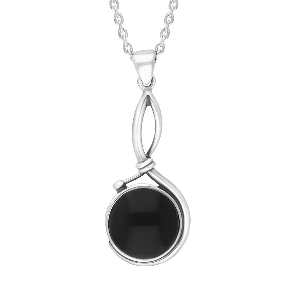 Sterling Silver Whitby Jet Round Loop Frame Necklace D