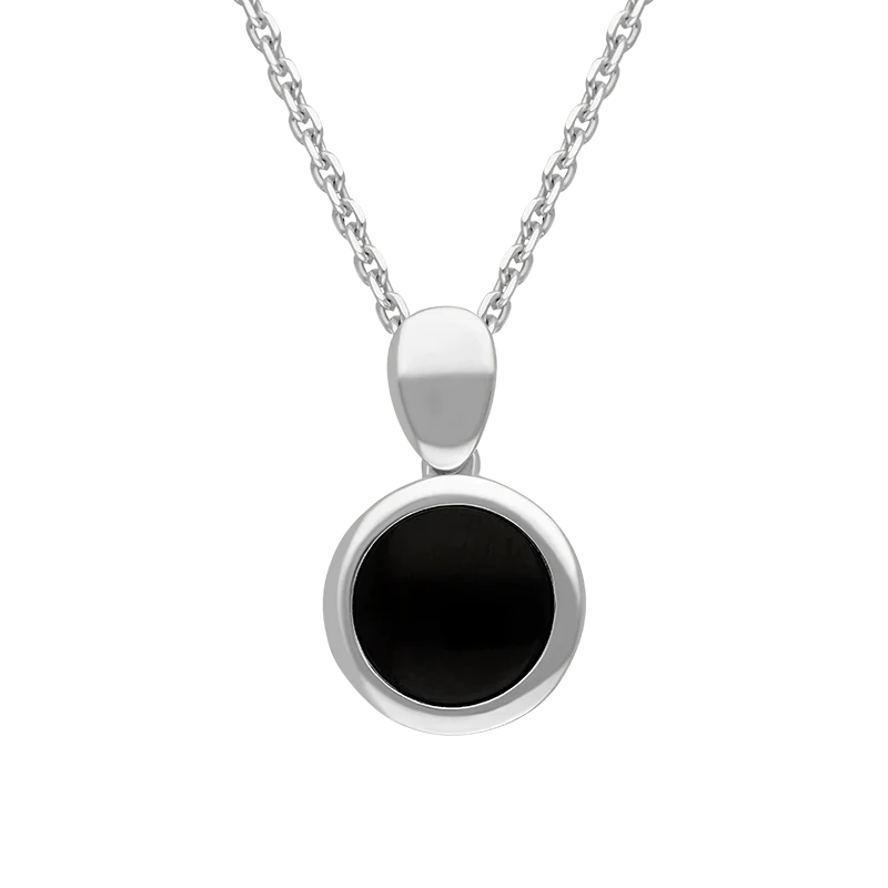 Sterling Silver Whitby Jet Round Open Back Necklace - Silver